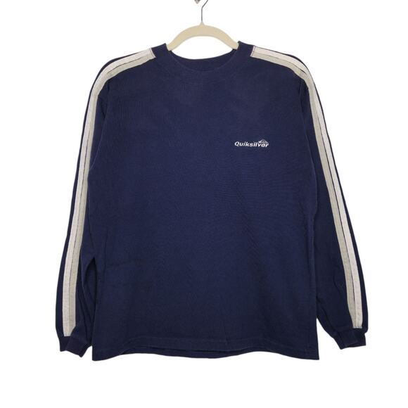 Vintage 80s Quiksilver Stripe Long Sleeve Shirt Blue Spellout Logo Rare Surf - Picture 1 of 6